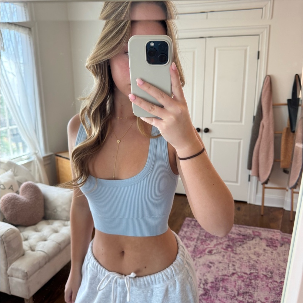 Women's Light Blue Ribbed Crop Top
